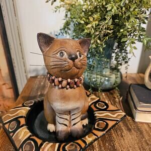 Hand-painted Vintage Kitty Ally Cat Sculpture - Whimsical Folk Art Decor